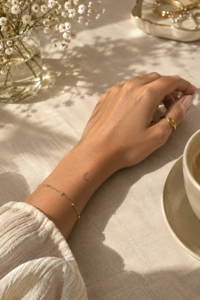Tiny minimalist wrist tattoo idea for women